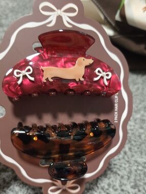 Kids 2-Pack Dog & Tortoiseshell Hair Clips - Pink and Brown